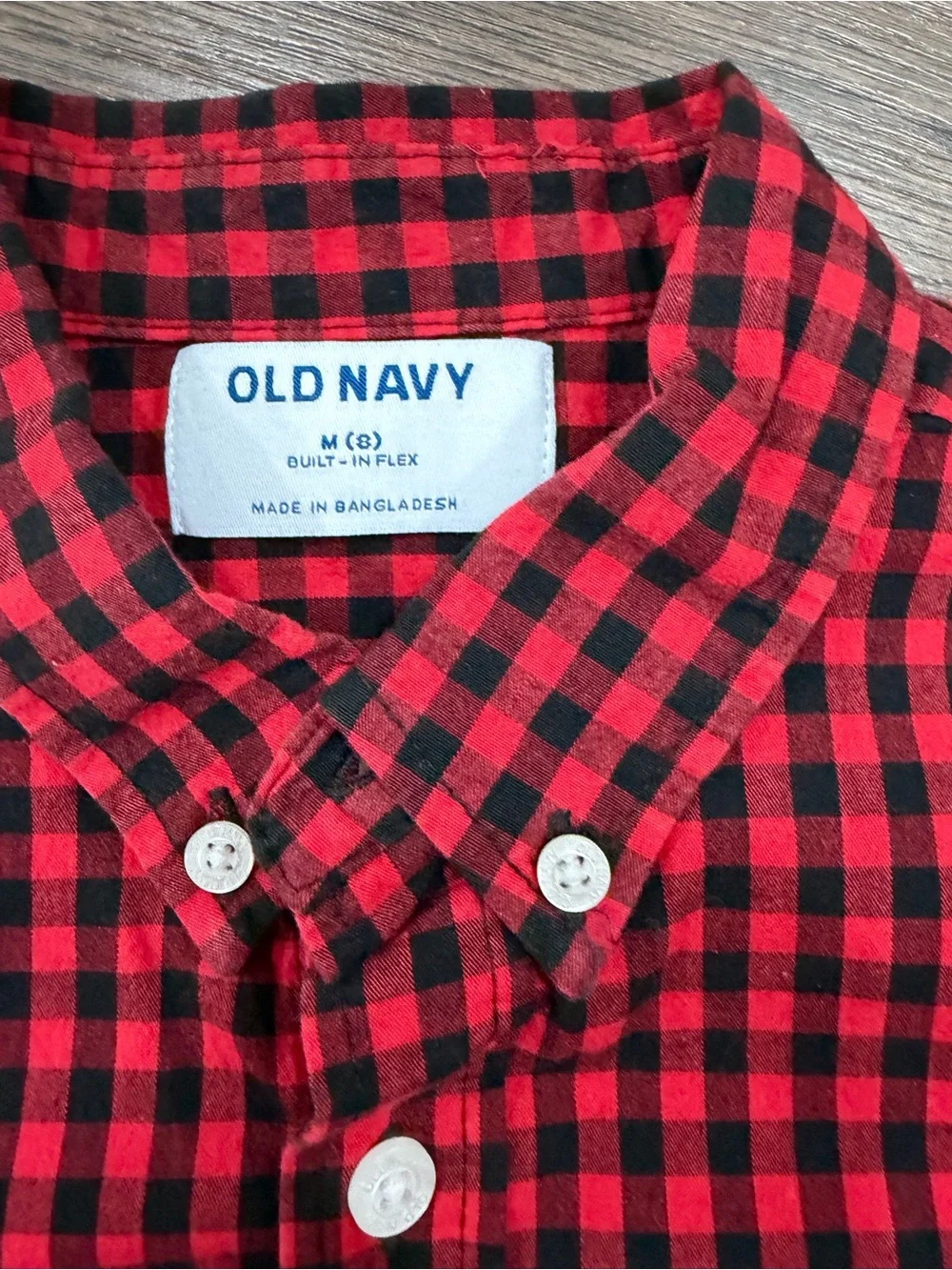 Old Navy Red and Black Buffalo Check Button-Down Shirt Boys Size M (8)